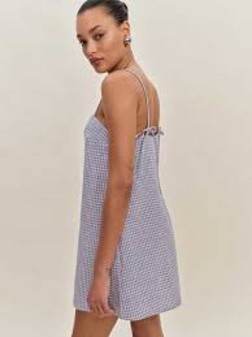Reformation Aubree Linen Dress in a blue and white gingham print size small